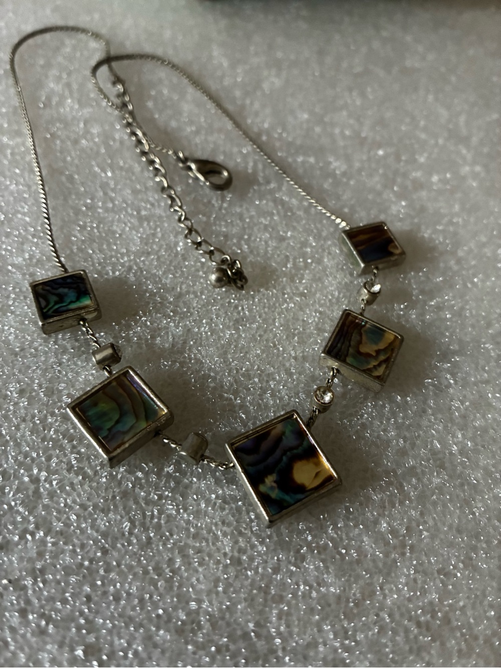 Sterling Silver Abalone Square Pendant Necklace - Iridescent Green/Blue